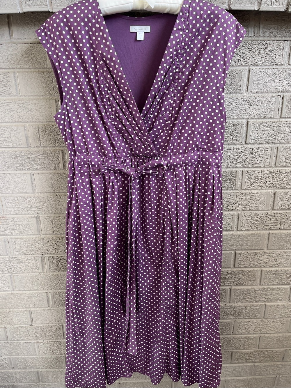 Garnet Hill Purple Polka Dot Sleeveless Wrap-Style Midi Dress- size 12